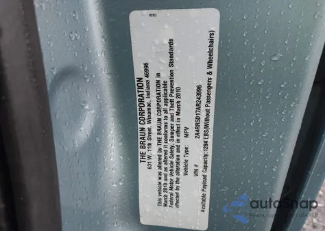 2010 Chrysler Town & Country Touring from USA, damaged, VIN 2A4RR5D17AR243996